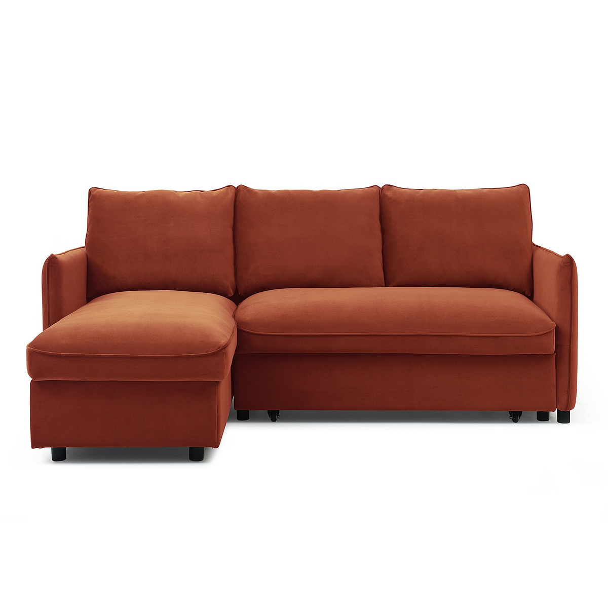 Thalia Burnt Orange Velvet 3 Seater Corner Chaise Sofa Bed