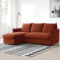 Thalia Burnt Orange Velvet 3 Seater Corner Chaise Sofa Bed