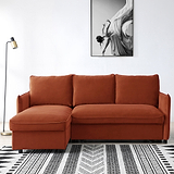 Thalia Burnt Orange Velvet 3 Seater Corner Chaise Sofa Bed for living room