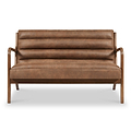 Jacques Brown Ribbed Faux Leather 2 Seater Loveseat