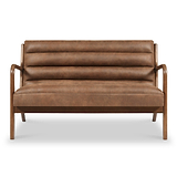 Jacques Brown Ribbed Faux Leather 2 Seater Loveseat