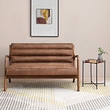 Jacques Brown Ribbed Faux Leather 2 Seater Sofa for living room