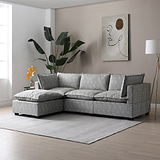 Hampton Grey 3 Seater Boucle Chaise Sofa