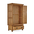 Zelah Oak Double Wardrobe with Drawer - Side view with wardrobe and drawer open