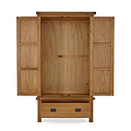 Zelah Oak Double Wardrobe with Drawer - Front view with wardrobes and drawers open