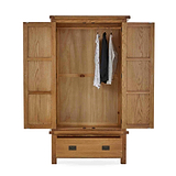 Zelah Oak Double Wardrobe with Drawer - Front view with wardrobe and drawer open