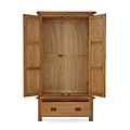 Zelah Oak Double Wardrobe with Drawer - Front view with wardrobe and drawer open