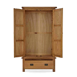 Zelah Oak Double Wardrobe with Drawer - Front view with wardrobe and drawer open
