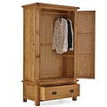Zelah Oak Double Wardrobe with Drawer by Roseland Furniture