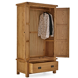 Zelah Oak Double Wardrobe with Drawer by Roseland Furniture