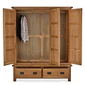 Zelah Oak Triple Wardrobe with Drawers - Front view with doors and drawers open