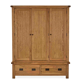 Zelah Oak Triple Wardrobe with Drawers - Front view