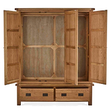 Zelah Oak Triple Wardrobe with Drawers - Front view with doors and drawers open