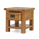 Zelah Oak Lamp Table with Drawer - Side view with drawer open