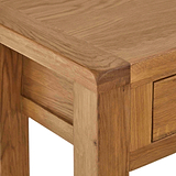 Zelah Oak Console Table - Close up of top corner