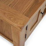 Zelah Oak 90cm TV Stand - Close up of top corner looking down