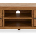 Zelah Oak 150cm TV Stand - Close up of middle shelving and cable access holes