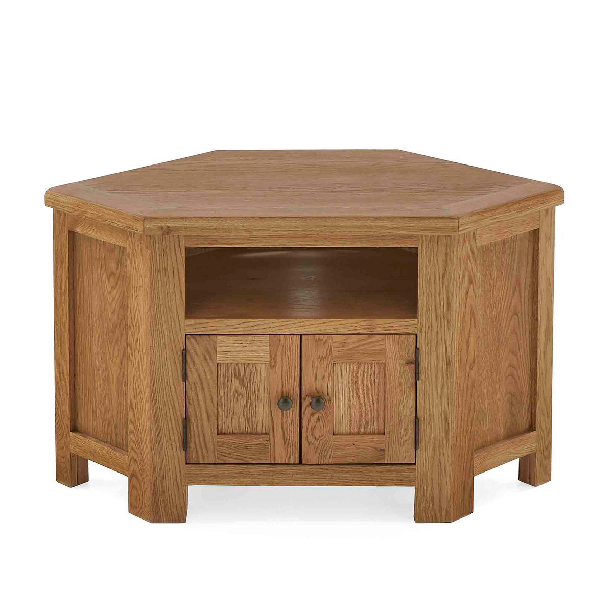 Zelah Oak Corner TV Stand - Front view showing top