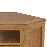 Zelah Oak Corner TV Stand - Close up of top