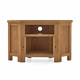 Zelah Oak Corner TV Stand - Front view with doors open