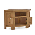 Zelah Oak Corner TV Stand - Side view with doors open