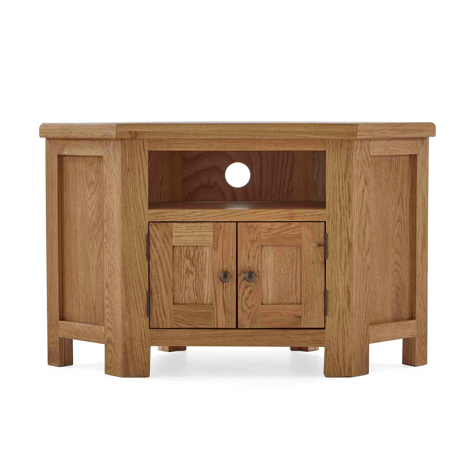 Zelah Oak Corner TV Stand - Front view