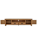 Zelah Oak 200cm TV Stand - Front view with cupboards and doors open
