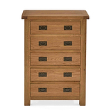 Zelah Oak 5 Drawer Chest of Drawers - Front view showing top