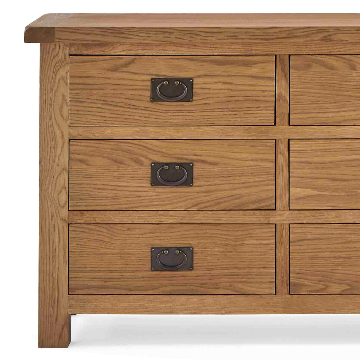 Zelah Oak 3+3 Drawer Chest of Drawers - Close up of drawer fronts