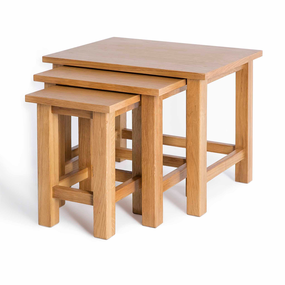 Surrey Oak Nest of Tables - Side view when smaller tables are out