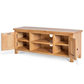 Surrey Oak TV Stand 120cm - Side view with cupboard doors open