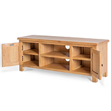 Surrey Oak TV Stand 120cm - Side view with cupboard doors open