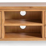 Surrey Oak TV Stand 120cm - Close up of mid section cable access holes and shelves