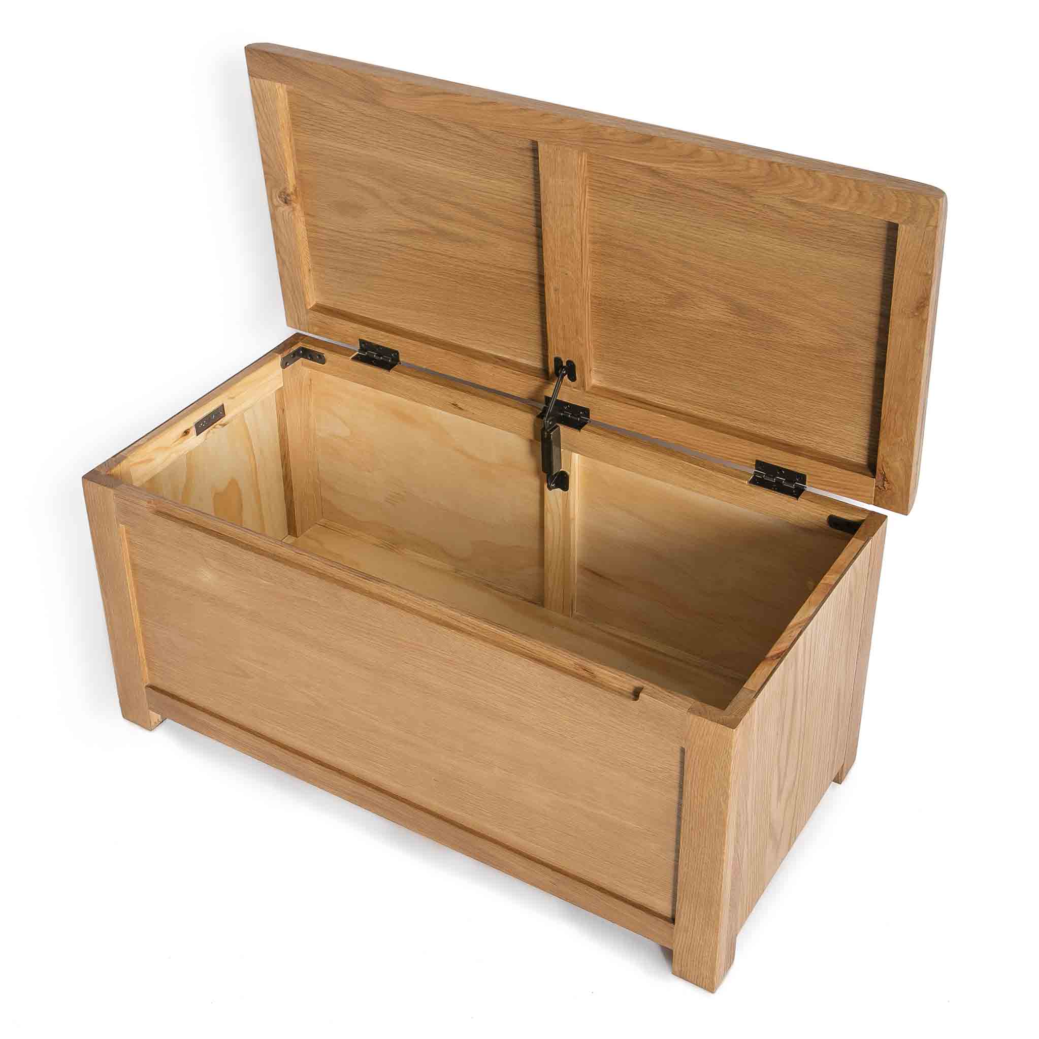 Surrey Oak Blanket Box with Sprung Top, Solid Wood | Rustic Waxed Oak