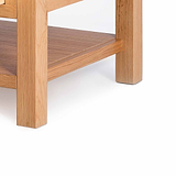 London Oak Coffee Table with Drawer - View of lower shelf and feet of coffee table