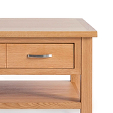 London Oak Coffee Table with Drawer - Close up of drawer and lower shelf
