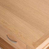 London Oak Coffee Table with Drawer - View of top corner of table