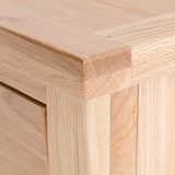 close up of oak top corner on London Oak Large Sideboard