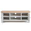 Farrow Grey Large 120cm TV Unit  - Front view with cupboard doors open