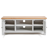 Farrow Grey Large 120cm TV Unit  - Front view with cupboard doors open
