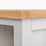 Farrow Grey Low Bookcase - Close up of Oak top on low bookcase