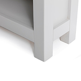 Farrow Grey Narrow Bookcase - Close up of feet on bookcase
