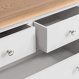 Farrow Grey 2 Over 3 Chest Of Drawers from Roseland Furniture - close up of drawers
