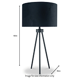 Houston Matt Black Metal Tripod Table Lamp dimensions