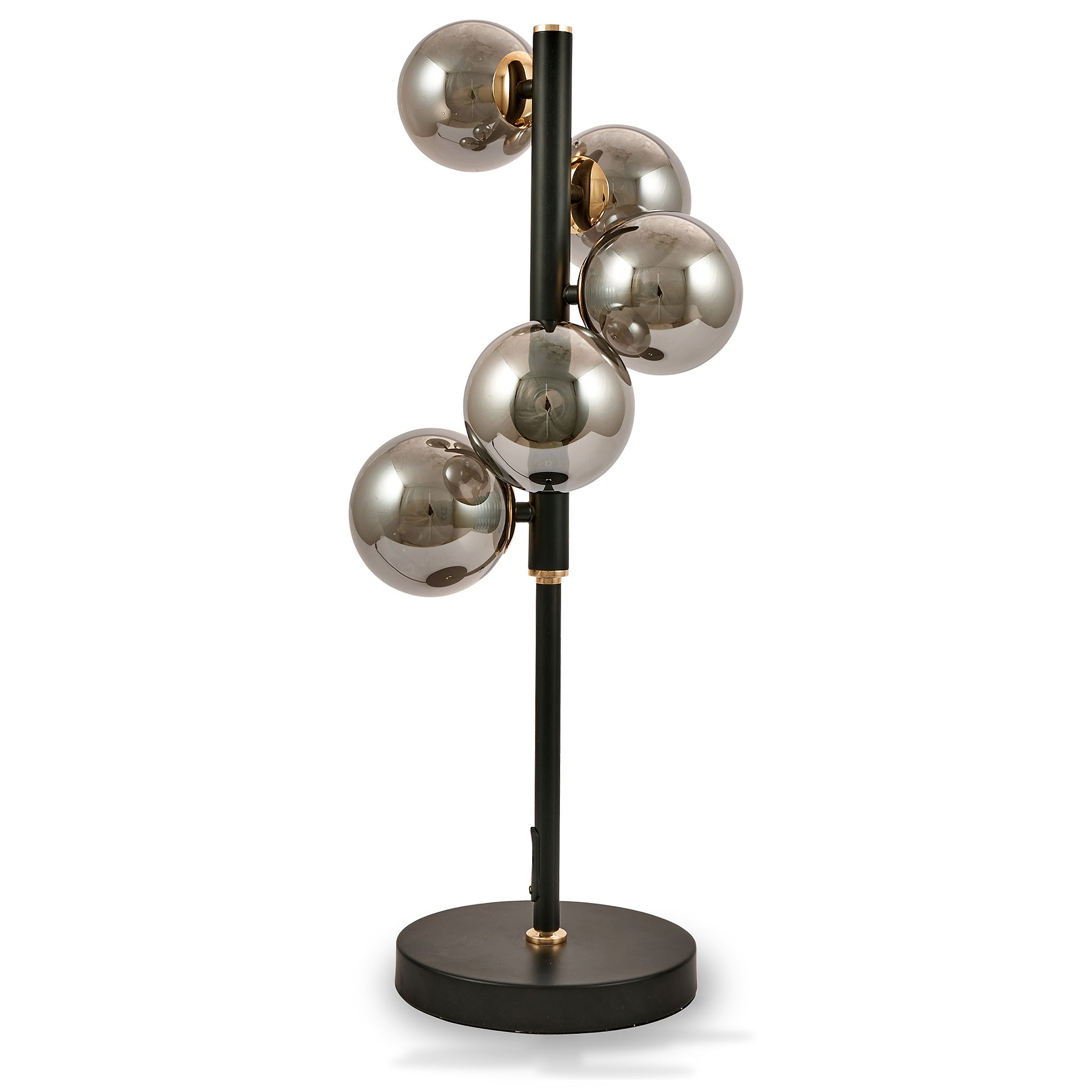 Blair Smoked Glass Ball and Black Metal Table Lamp