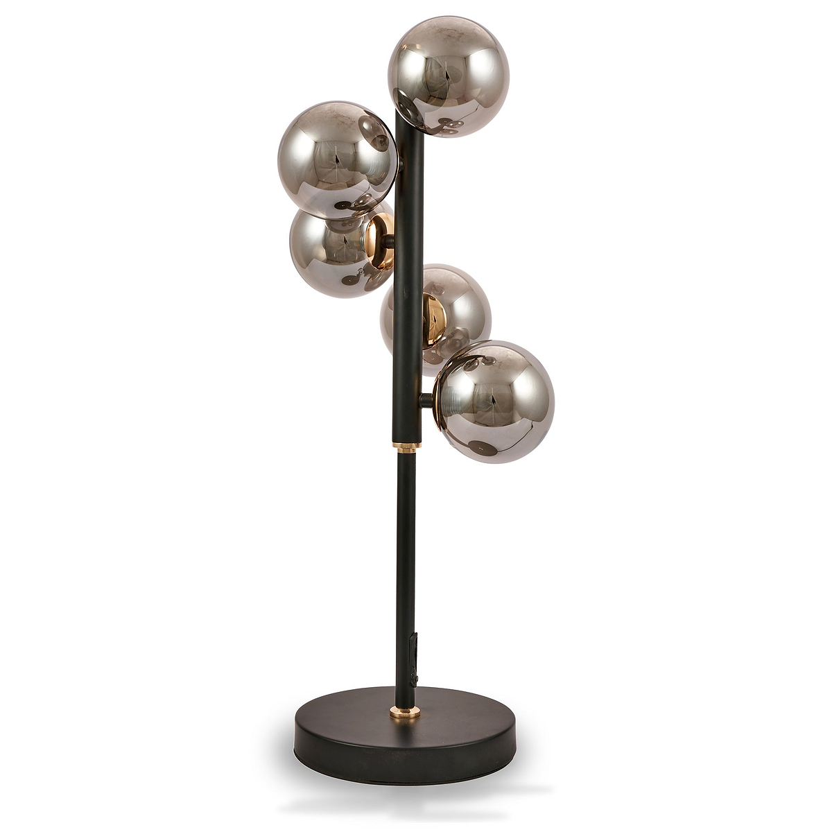 Blair Smoked Glass Ball and Black Metal Desk Lamp