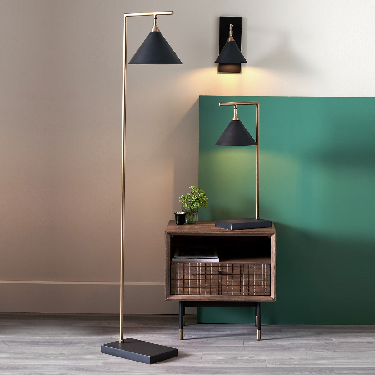 Zeta Matt Black and Antique Brass Table Lamp lifestyle