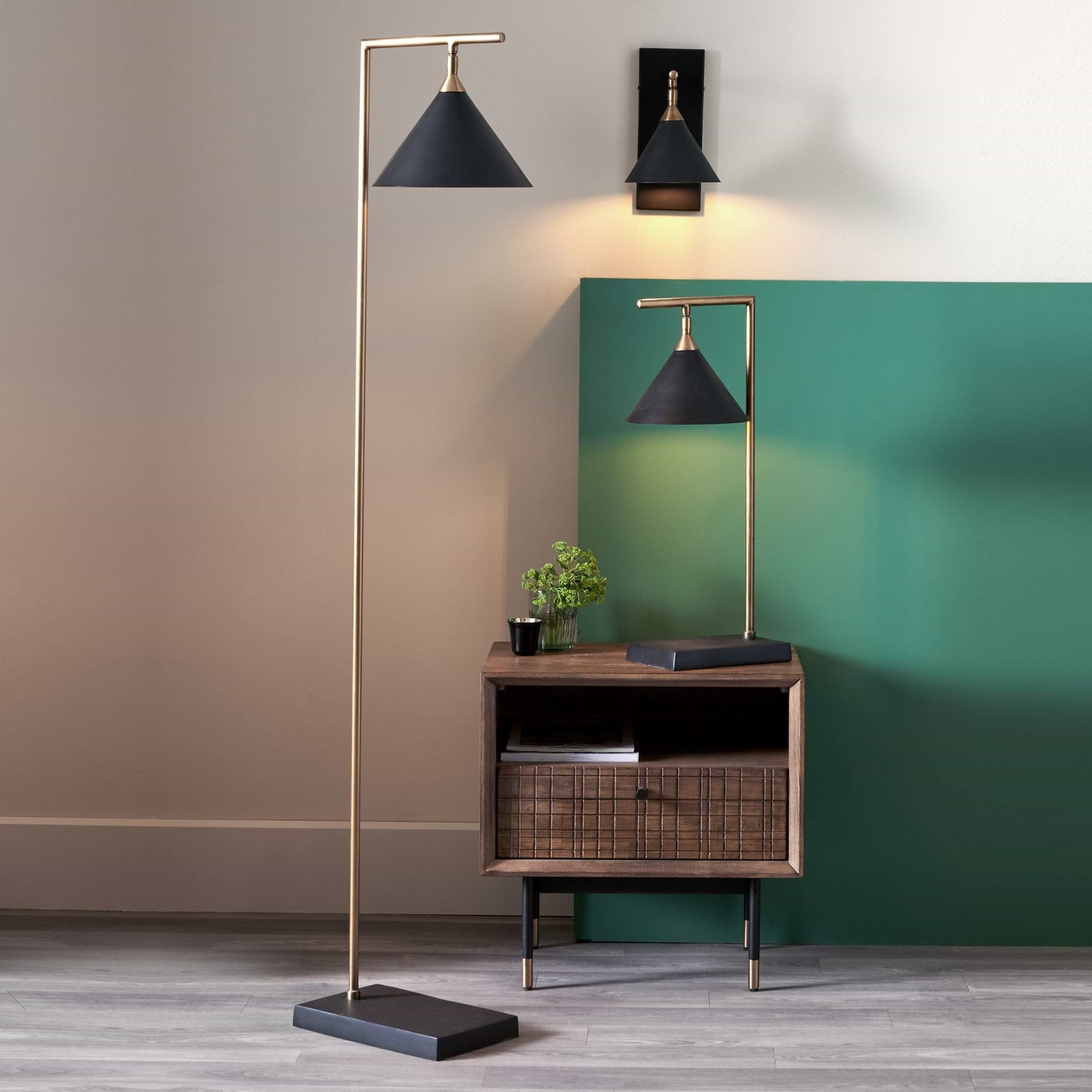 Zeta Matt Black and Antique Brass Table Lamp lifestyle