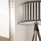 Rabanne Antique Wood Slat Tripod Floor Lamp close up
