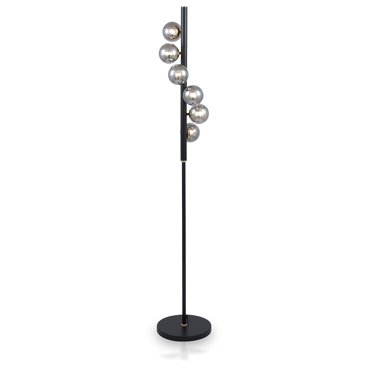 Blair Smoked Glass Ball and Black Metal Floor Lamp